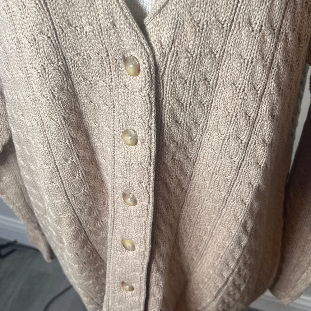 NWOT Charter Club Woven Beige  Sweater Cardigan VNeck Button Down Size Large - Picture 6 of 11